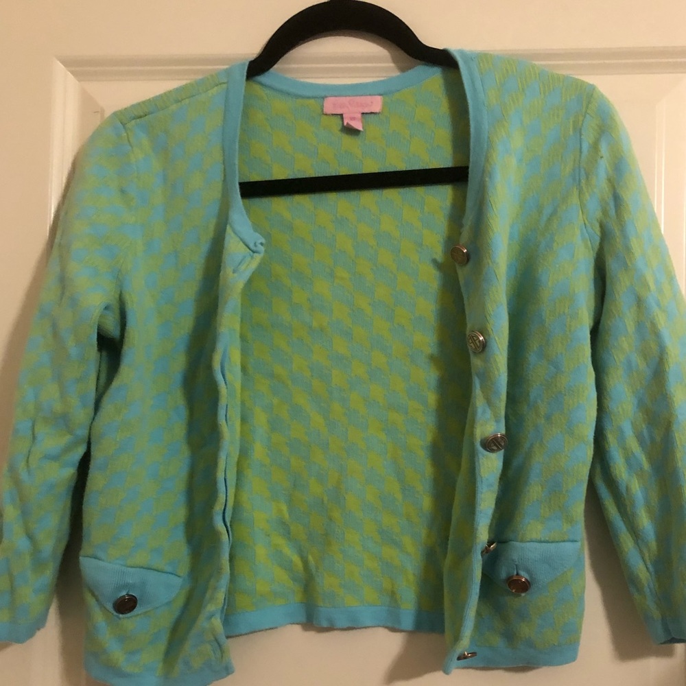 Blue and green cardigan